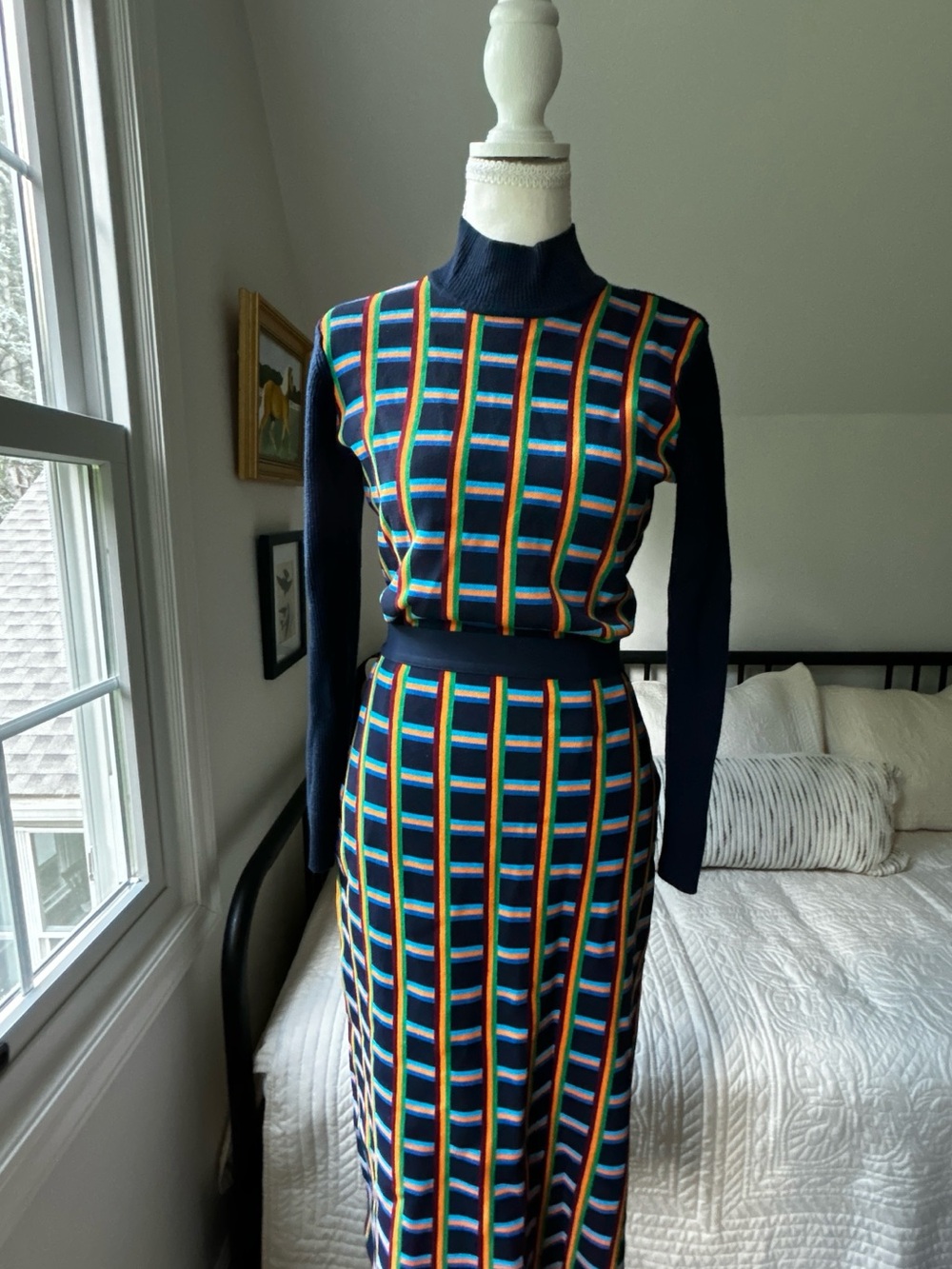 Tory Burch Sport Navy Knit Top with Multicolor Metallic Stripes